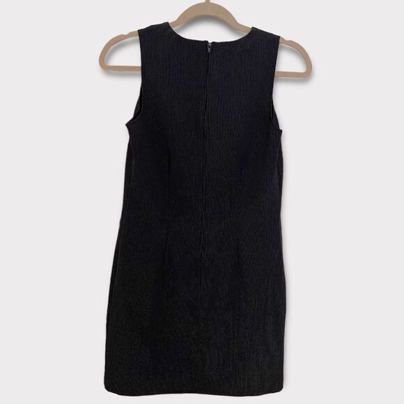 Vintage Midi Black Sheath Fitted Academia Striped Stretch Zip Sleeveless Dress - Picture 10 of 10